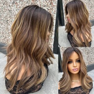 'SKINNY MINNIE' • 18" LENGTH • LIGHT WEIGHT/SKINNY • STUNNING POPS OF CARAMEL HAIR TOPPER