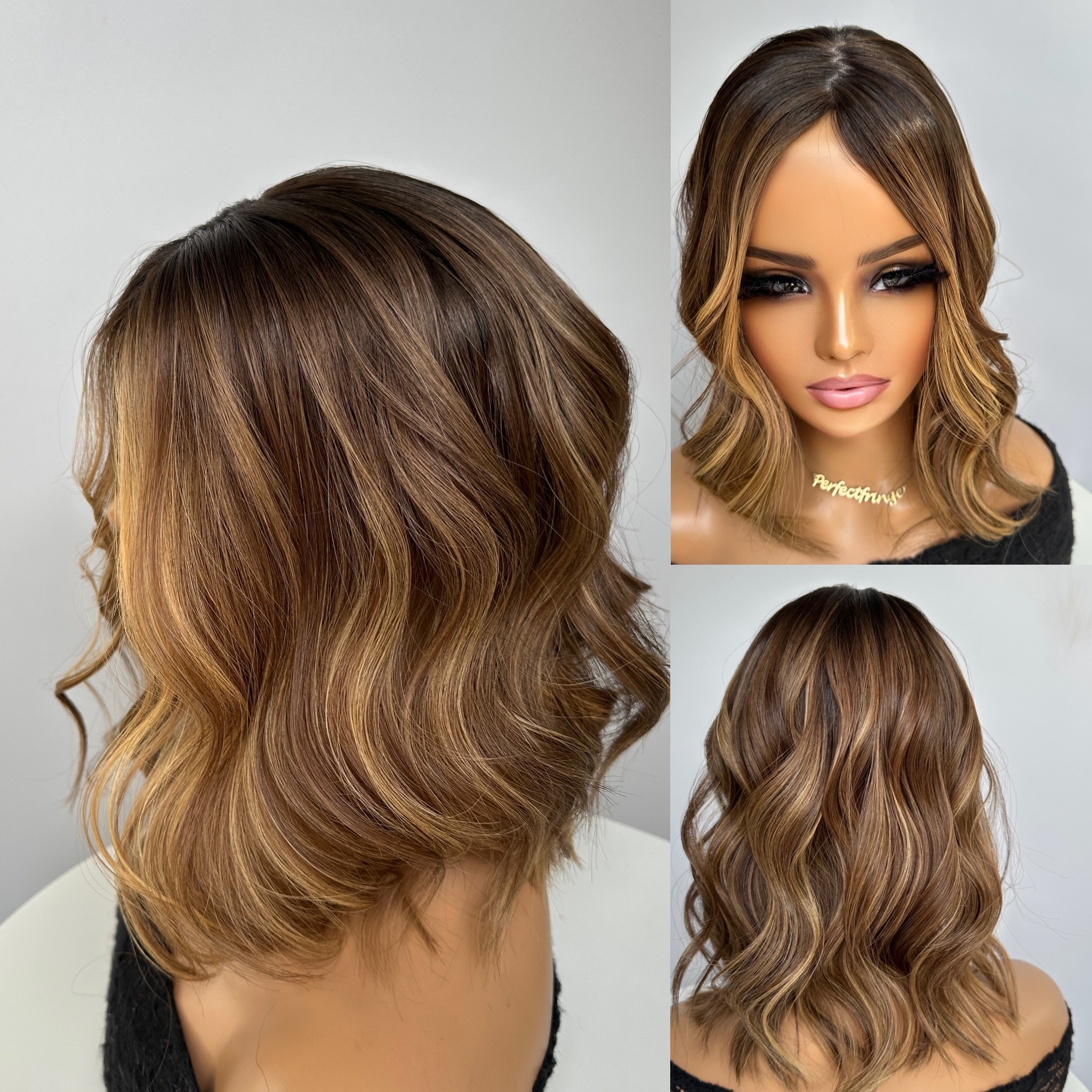 'CHOCOLATE VANILLA' • 15-16" LENGTH • Medium 120G• Super Flat Silk Hair Topper 6 'CHOCOLATE VANILLA' • 15-16" LENGTH • Medium 120G• Super Flat Silk Hair Topper - Image 6